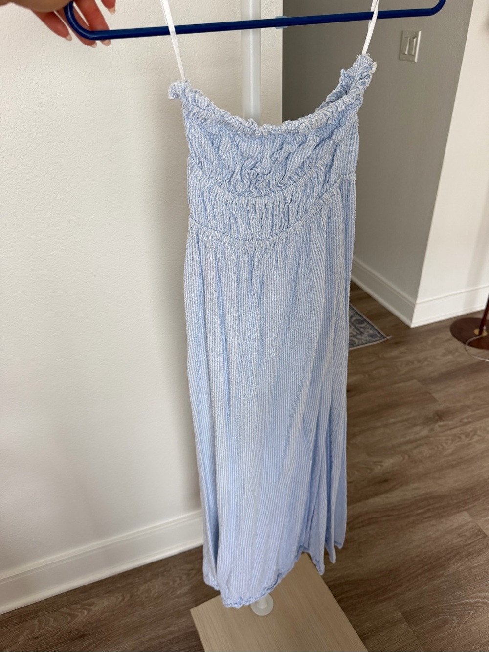 Light Blue Strapless striped Maxi Dress - Picture 2 of 2